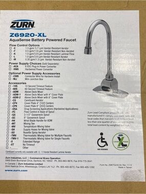Zurn Z6920-XL AquaSense Battery Powered Faucet NEW Open Box